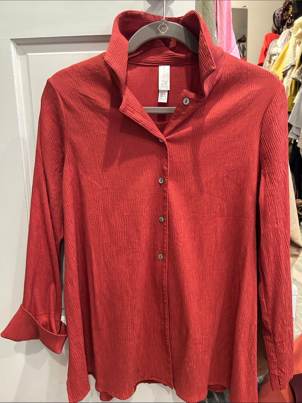 Crinkled  Button-Front Shirt -rust